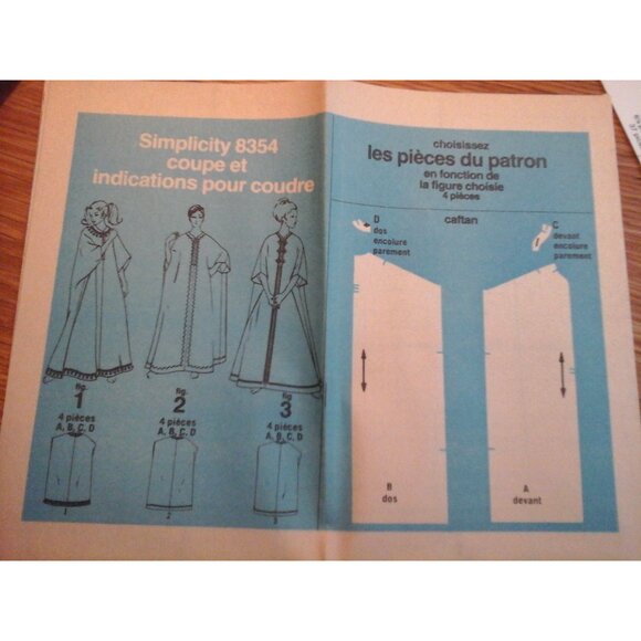 Simplicity 8354 vintage 1969 muu-muu caftan beginner pattern French instructions - Picture 6 of 7